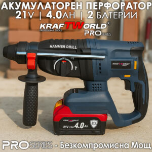 Безчетков акумулаторен перфоратор Kraftworld – 21V / 4Ah / Ø26mm / 6800 rpm