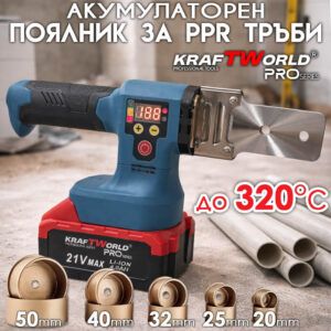 Безжична лепачка и поялник за ППР тръби KraftWorld 21V – с дисплей