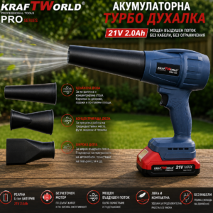 Акумулаторна въздушна духалка KraftWorld PRO 21V за почистване и подсушаване