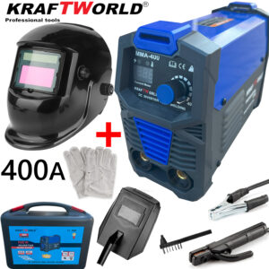 Инверторен Електрожен 400А KraftWorld + Соларна Маска – с Дисплей, Куфар, Кабели, Маска, Чукче
