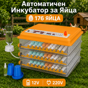 Автоматичен инкубатор за яйца с термоизолиращ стиропорен калъф – 176 яйца
