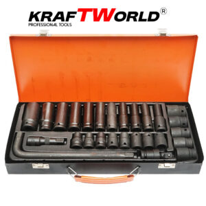Ударен комплект 27 части KraftWorld – шестостенни вложки 9–24 мм + аксесоари