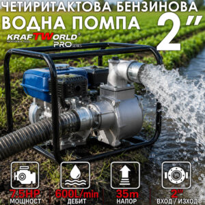 Професионална Водна Помпа KraftWorld 2″ – 36 Куб./Час, 196cc