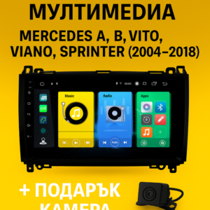 9-инчова мултимедия за Mercedes A, B, Vito, Viano, Sprinter (2004–2018) + Подарък камера