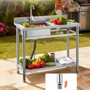 Свободностояща INOX мивка 100 × 50 см с ляв плот и смесител