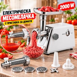 Месомелачка KraftWorld Home KW-2955 с приставка за домати, максимална мощност 2000 W